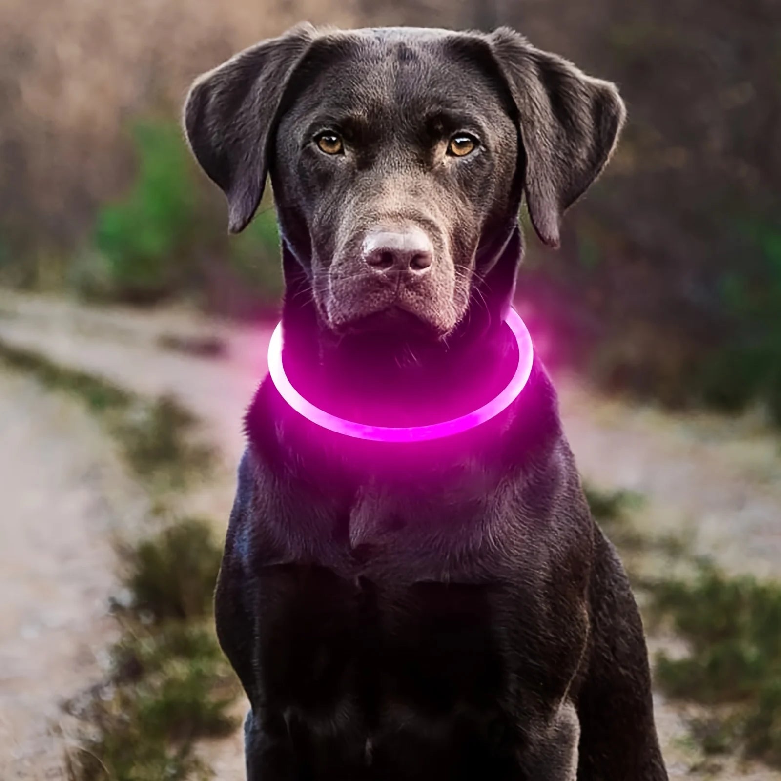 GlowWalk rechargeable LED dog collar lit up